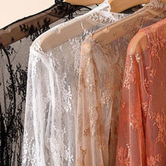 Lace Mesh Layering Long Sleeve Shirt Multiple Colors - Picture 1 of 11